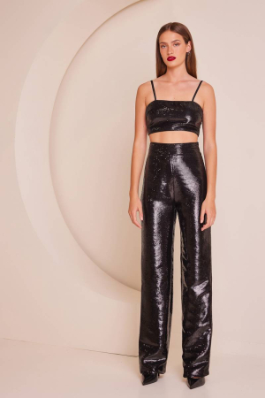 Black sequin trousers PLEATED