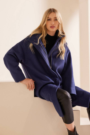 Wool-blend oversized blue coat SINA
