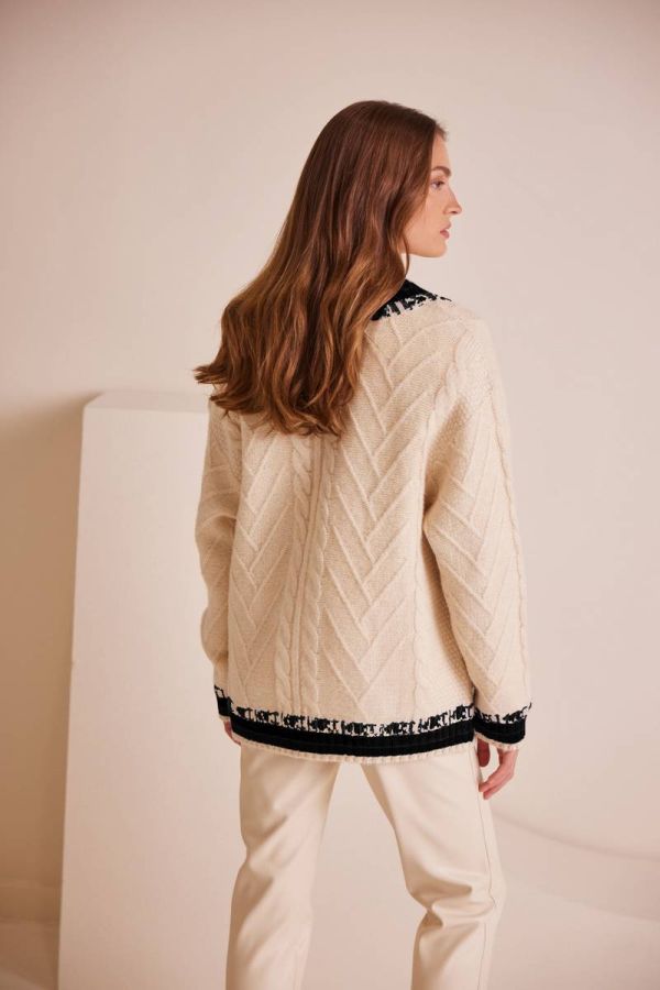 Cable knit buttoned vanilla cardigan BRYNN