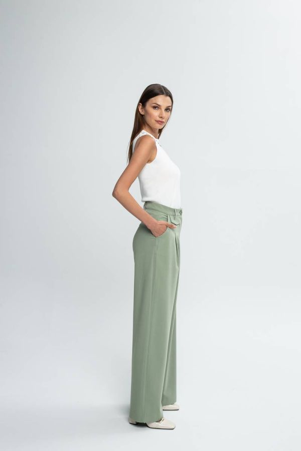 High-waist wide leg trousers in pastel green CANONS
