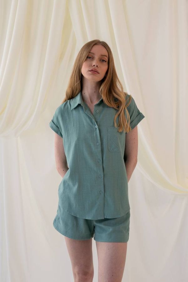 Linen short-sleeved green shirt TAPLOW