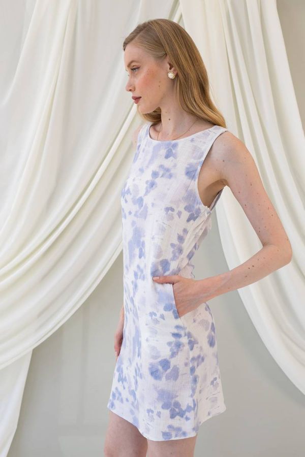 Linen mini dress in ciel-print FORD