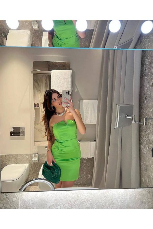 Bandeau satin light green mini dress JAZZY 