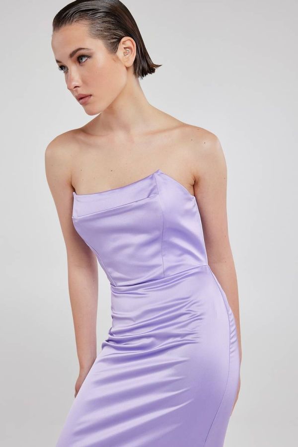 Bandeau satin lilac maxi dress WILLOW