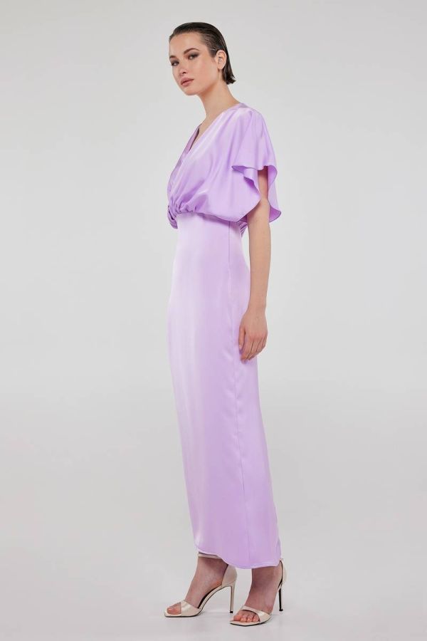 Satin lilac kimono sleeve maxi dress SELENA 