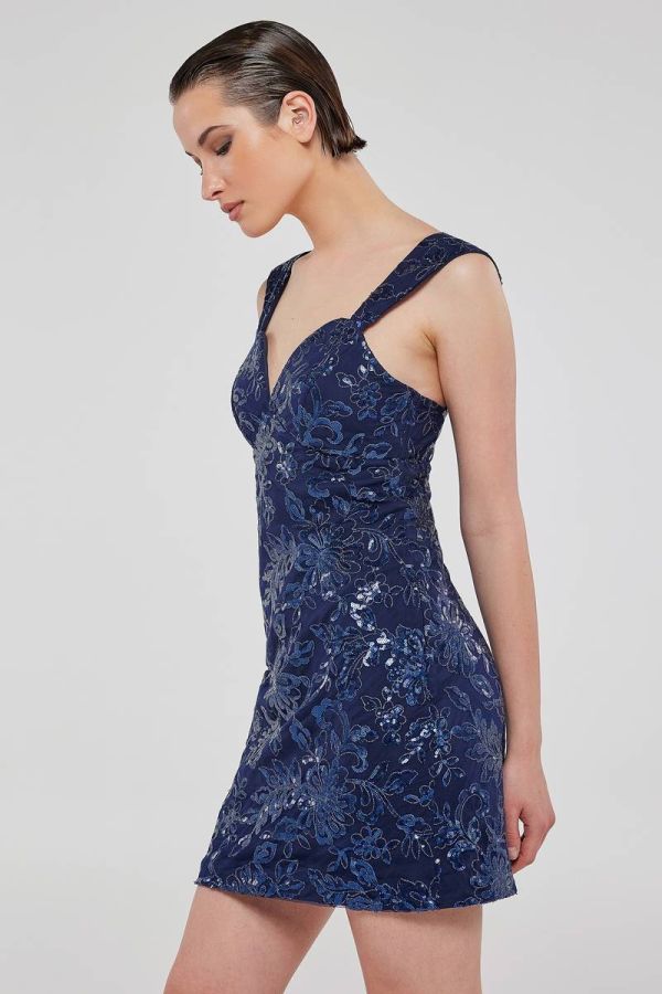 Blue floral-sequined mini dress SWARGA 