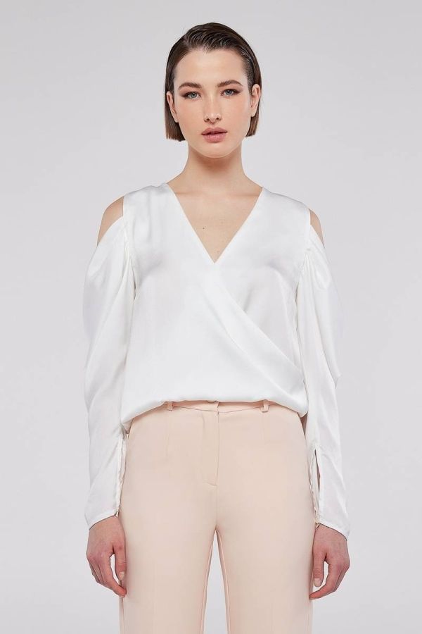 Satin draped top in light pink CRISS  