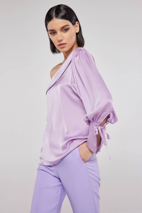 One shoulder satin lilac blouse VICTORIA  