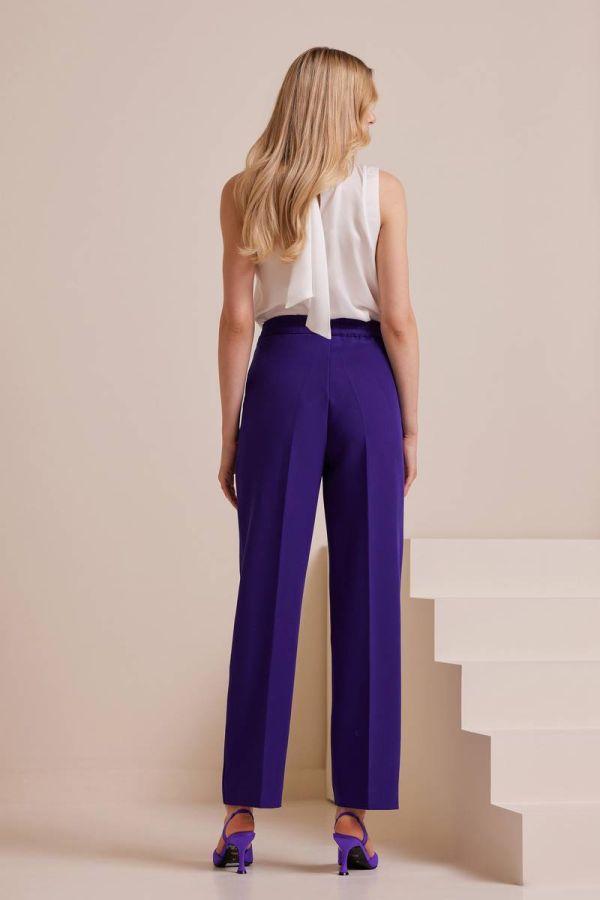 Straight leg purple trousers elasticated waist MAISIE