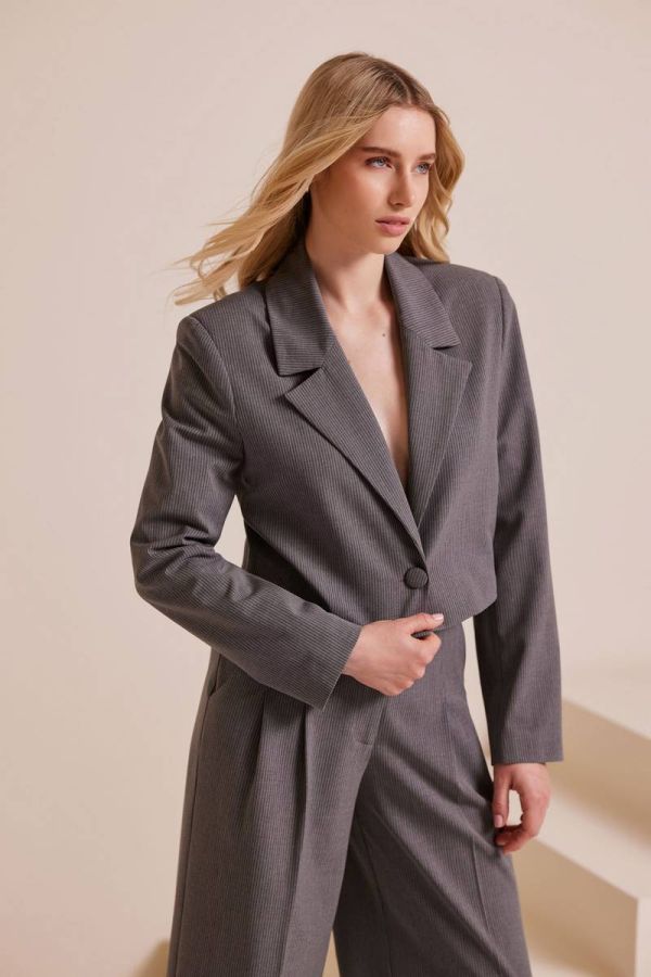 Grey pinstriped cropped blazer DELANEY