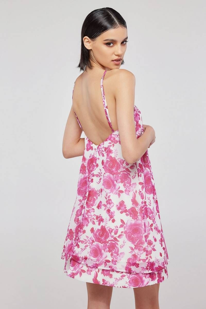 Μίνι φόρεμα halter σε φούξια φλοράλ TINSLEY 