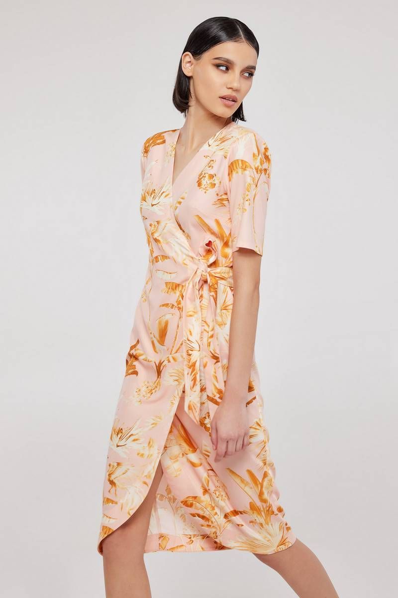 Φόρεμα κιμονό σε ροζ εμπριμέ ADRINA