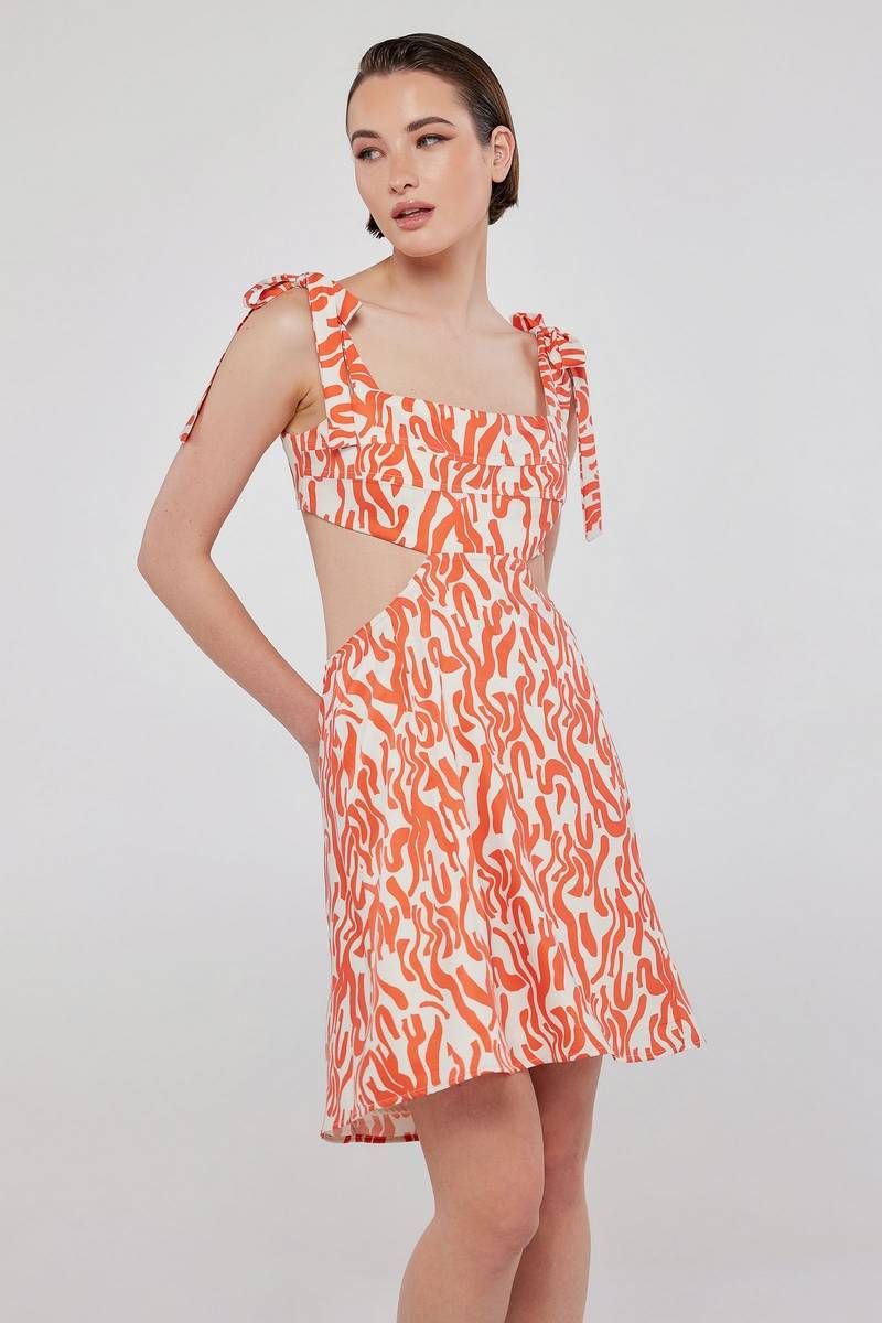 Μίνι cut out φόρεμα σε πορτοκαλί εμπριμέ CLARISSA 