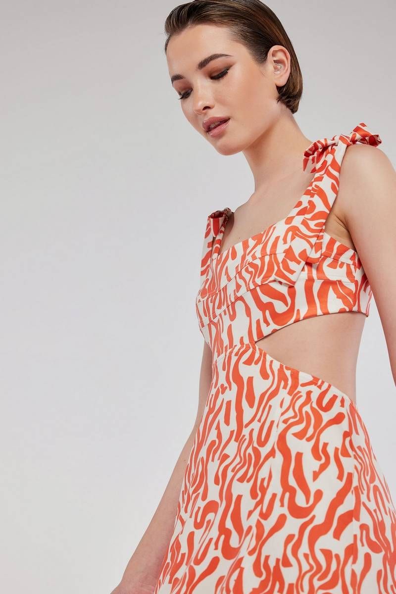 Μίνι cut out φόρεμα σε πορτοκαλί εμπριμέ CLARISSA 