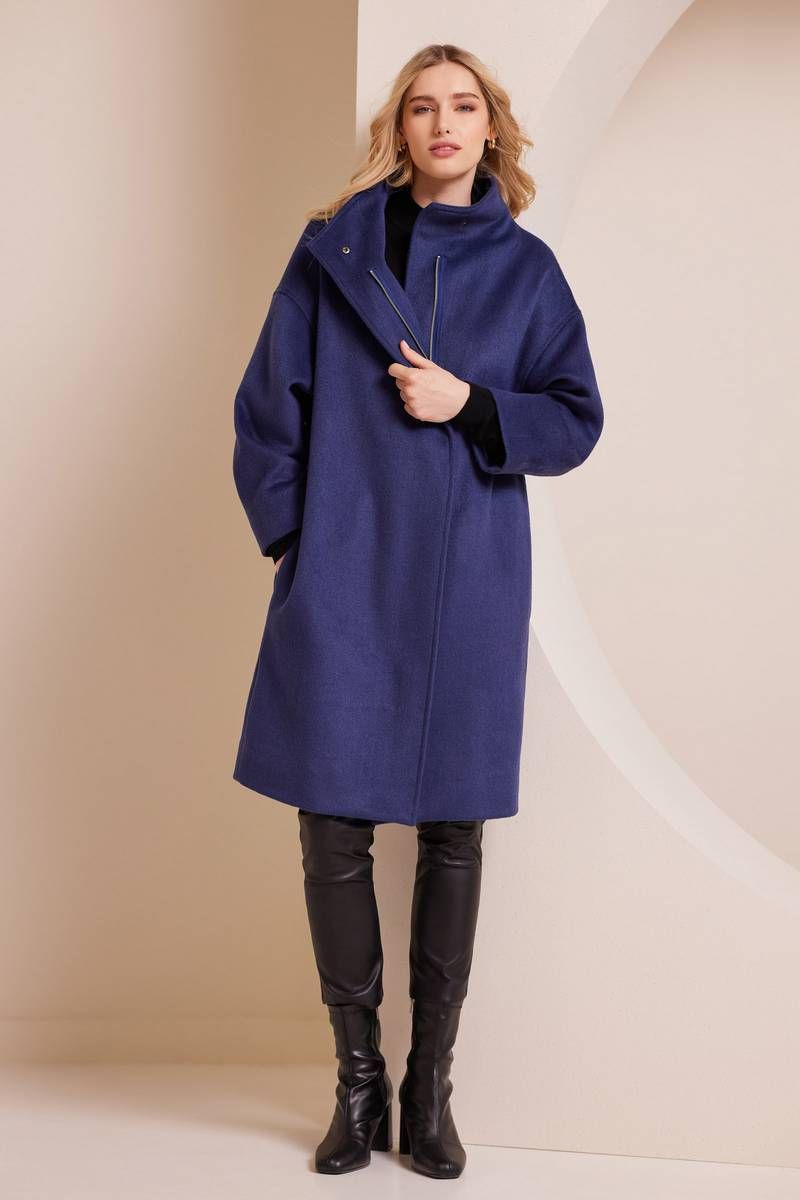 Παλτό μάλλινο μπλε με όρθιο γιακά SINA 