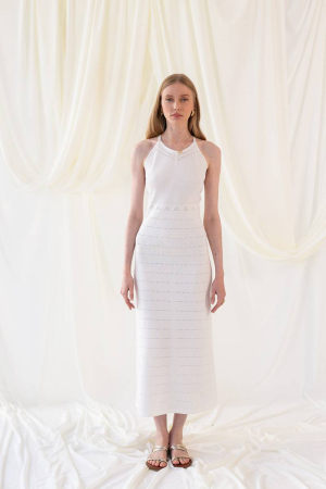 Πλεκτό μακρύ φόρεμα εκρού με τιράντα LILIANA