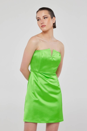 Στράπλες βραδινό μίνι σατέν πράσινο φόρεμα JAZZY
