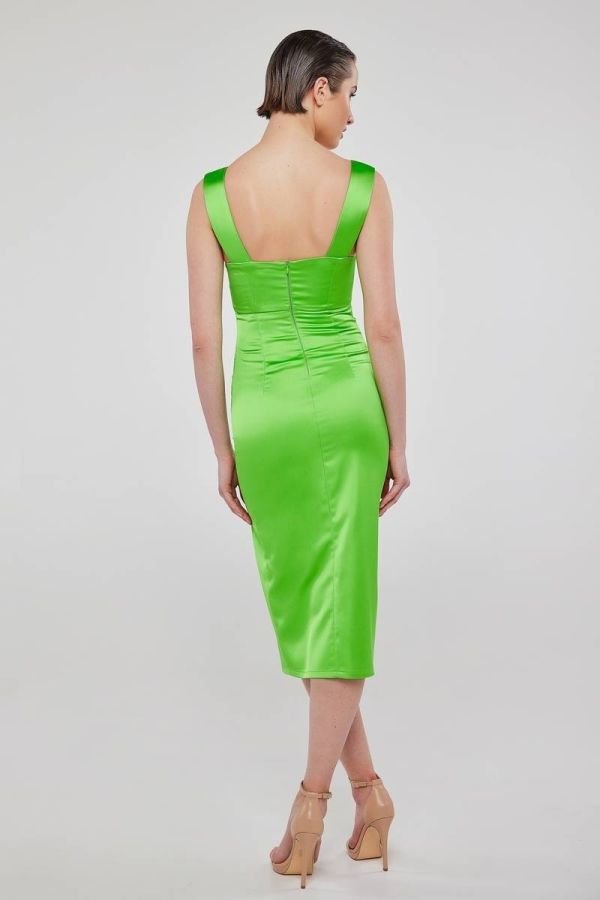 Πένσιλ σατέν βραδινό πράσινο φόρεμα SAB