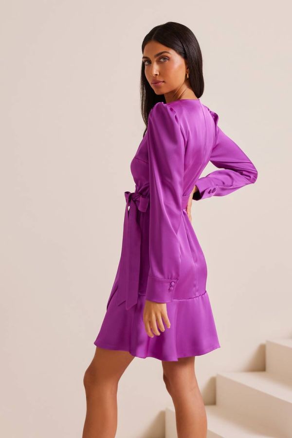 Σατέν μίνι φούξια φόρεμα κιμονό LOUIZA